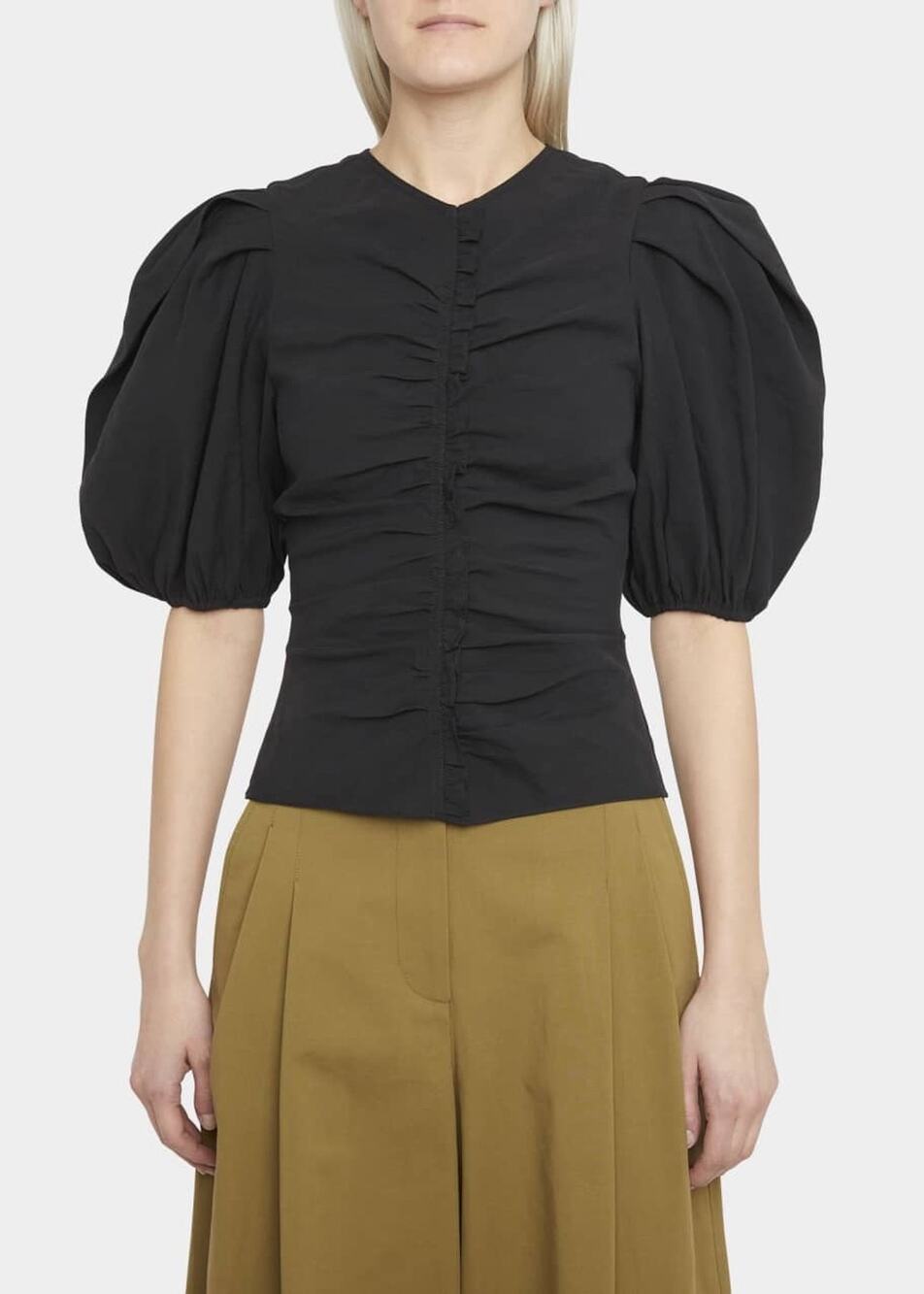 Ulla Johnson Puff-Sleeve Top Blouse Womens 4 XS Black Office Career Modest